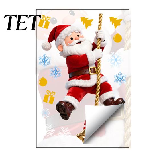 Removable Glass Stickers Christmas Window Cling, Santa Climbing Rope Sticker, Static Cling Clings PVC Tree Decal for Doors Windows Holiday Home Decor
