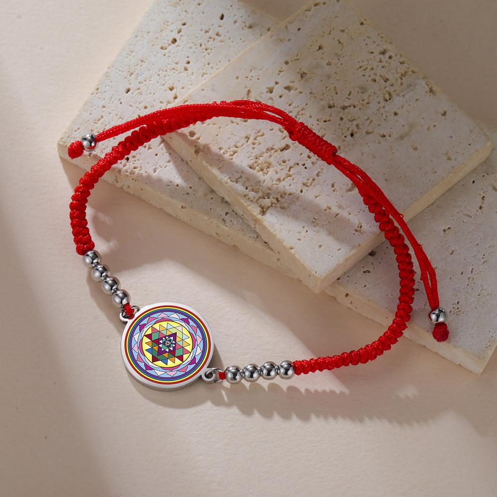 Dawapara Sri Yantra Bracelet Adjustable Braided Rope Sacred Geometry Mandala Chakra Spiritual Jewelry Stainless Steel