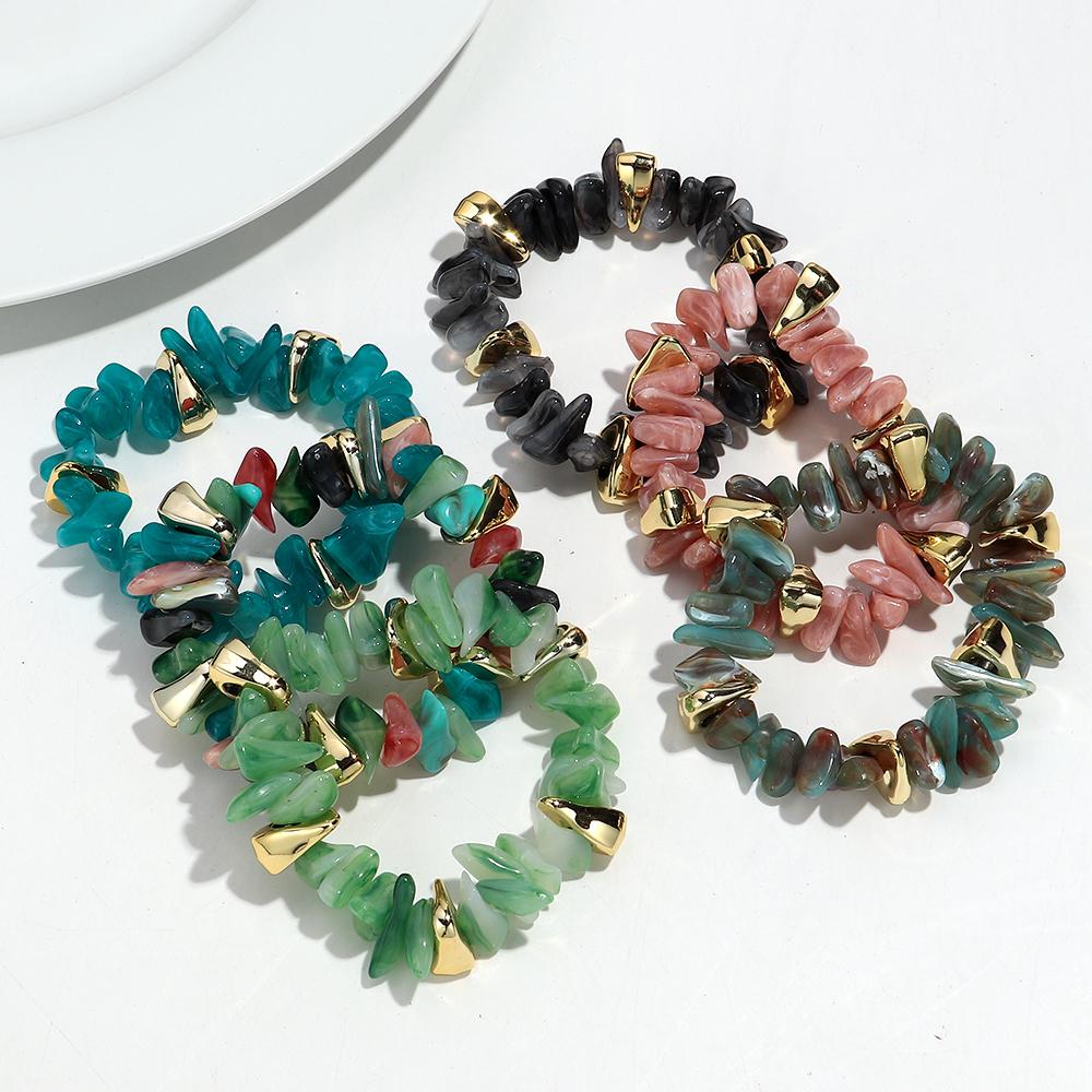 Acrylic Irregular Imitation Crushed Stone Beaded Bracelet for Women Boho Multicolored Strechy Bracelets Vacation Jewelry Gifts