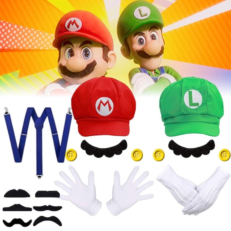 Sombrero de Sol Octogonal Oficial de Personaje Mario para Adulto, Gorra de Béisbol y Set de Accesorios