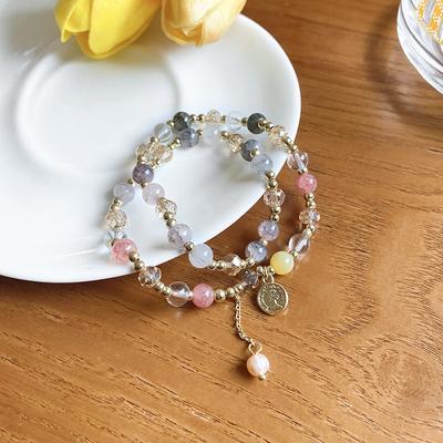 Double Chalcedony Pearl Beaded Bracelet Women's Stacked Bracelet Ins Design Jewelry