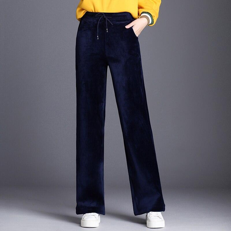 2021 Nové dámské oblečení Černá Vintage Solid Velvet Kalhoty s vysokým pasem dámské Retro volné sametové široké kalhoty
