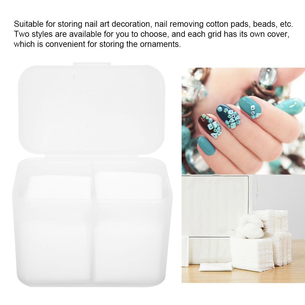 2 Grids Nail Art Storage Box Nail Polish Remover Pad Organizer Holder Container CaseTransparent