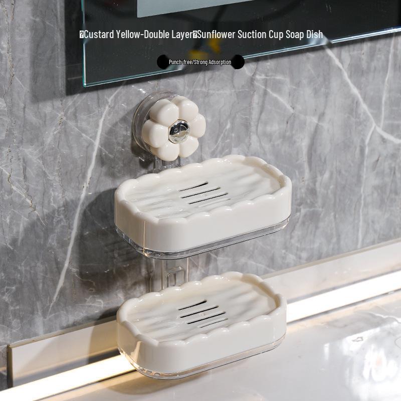 Wall-Mounted Double-Layer Vacuum Suction Soap Dish with Draining Function