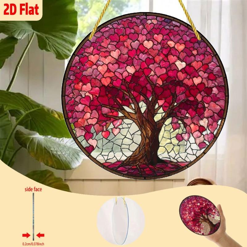 2D Flat Romantic Pink & Red Heart-Shaped Branch Acrylic Decoration Sign, Suitable for Wall Decoration, Porch, Room, Villa, Accents Home, Hallway, or W