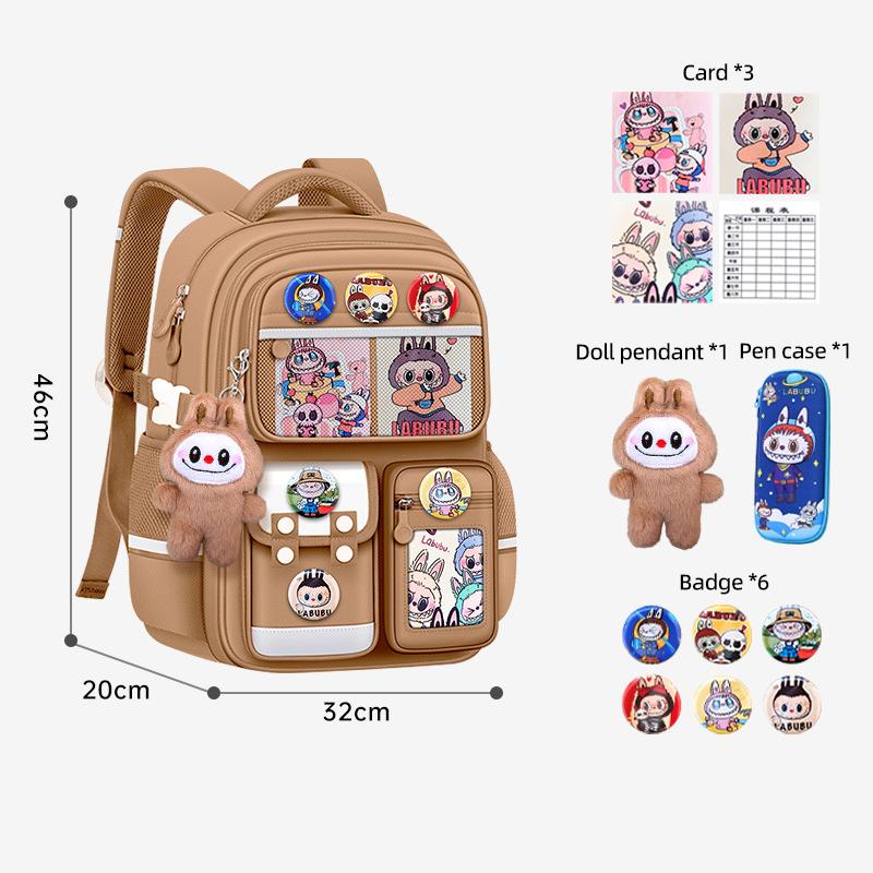New Cartoon LABUBU Schoolbag Lightweight Burden-reduced Ridge Protection and Large-capacity Children's Schoolbag Backpack for Grades 1-6