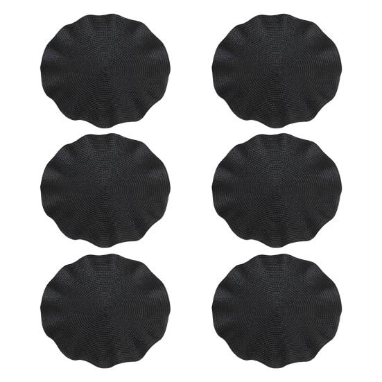 

6 шт./компл. круглых салфеток под приборы, набор, плетеный дизайн, моющийся нескользящий обеденный коврик, гофрированный край, термостойкий коврик для стола 6pcs чёрный