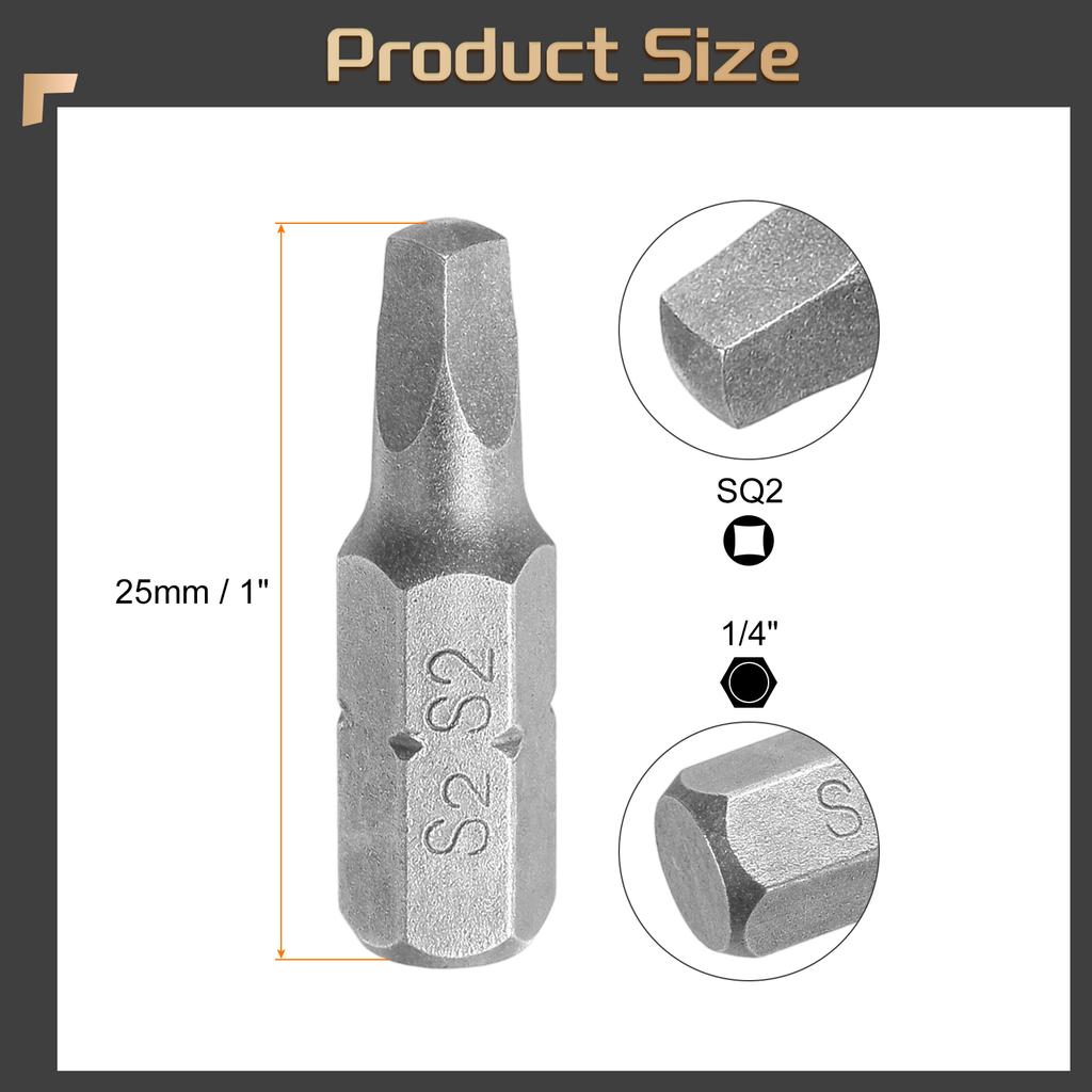 Uxcell 2/5/10pcs Square Head Screwdriver Bits 1/4" Hex Shank SQ0/SQ1/SQ2/SQ3 Head 1" Length S2 Steel Screw Driver Drill Bit