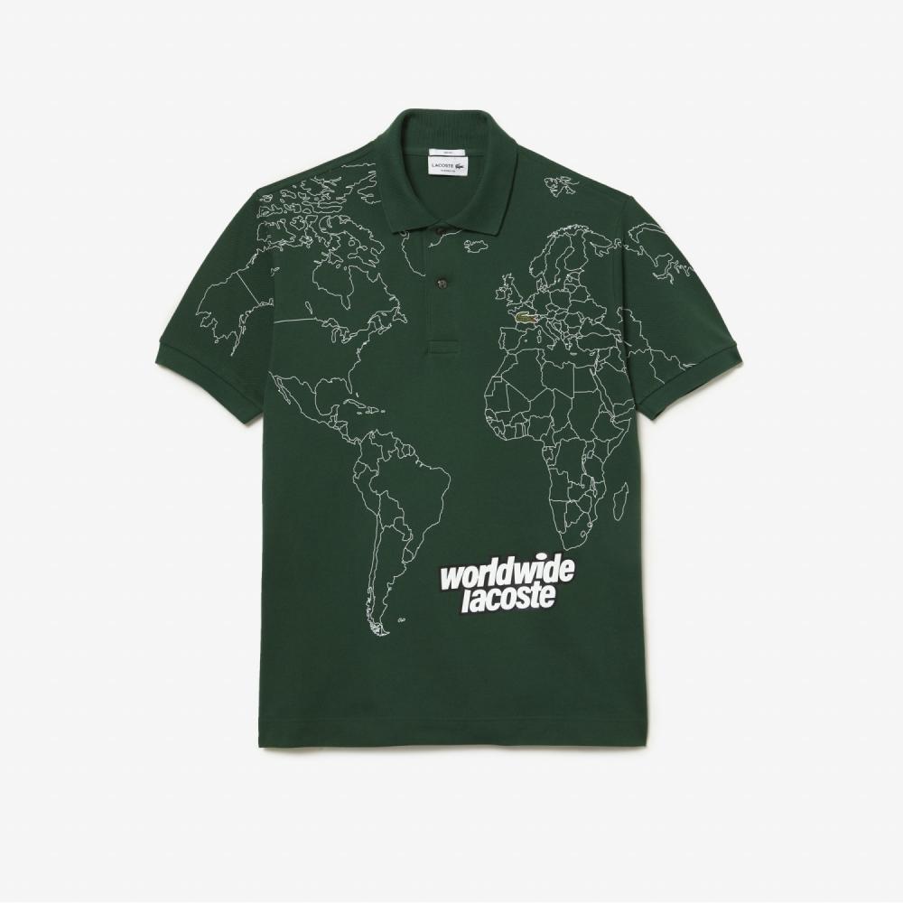 

LACOSTE Мужская футболка-поло с рисунком World Map [Зеленый]