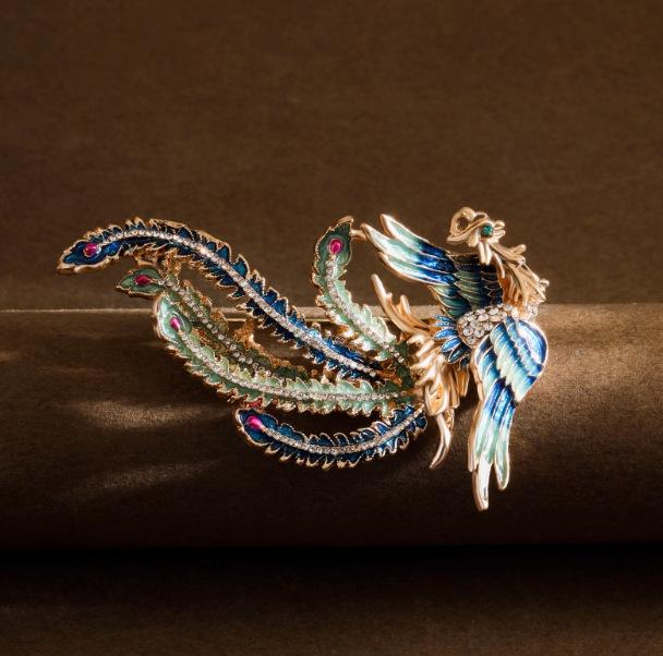 Rhinestone Phoenix Brooches for Women Unisex Enamel Animal Bird Category Pin Event Party Backpack Decoration Clothes Accessories