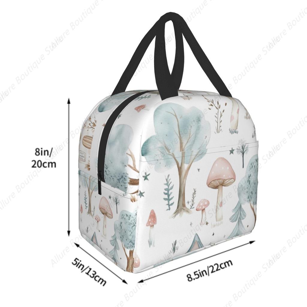 Forest mushroom Lunch Bag Waterproof Insulated Canvas Cooler Bag Thermal Cold Food Picnic Travel Tote for Women Children