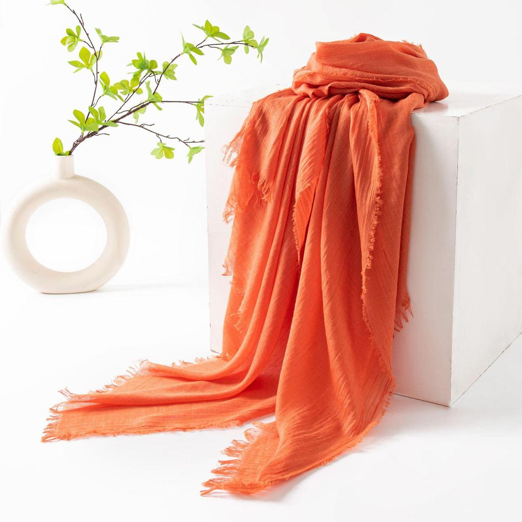Spring & Summer Lightweight Sunscreen Shawl: Imitation Cotton-Linen, High-End Silk Gauze Scarf, Solid Color for Women