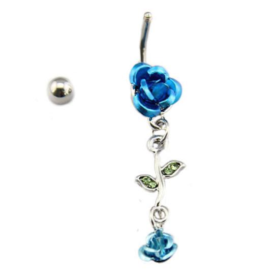 Romantic 2-Rose Connected Dangling Belly Ring Fashion Navel Button Jewelry Gift