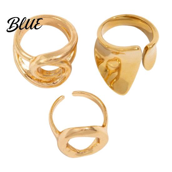 Lightweight Comfortable Ring 3Pcs/Set Alloy Plating Process Set Exaggerated Geometric
