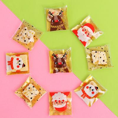 100Pcs Christmas Cookie Candy Bag Santa Claus Plastic Biscuit Gift Packaging Bag Xmas Party Decoration Supplies New Year 2025