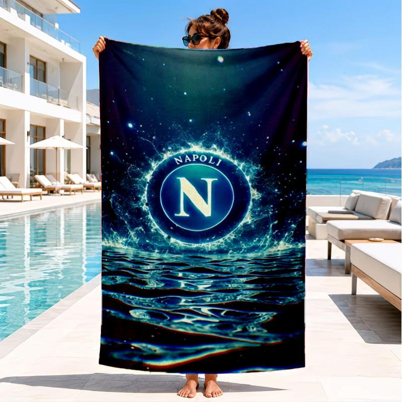 Asciugamano da Spiaggia con Emblema del Napoli Calcio, Asciugatura Rapida, Facile da Curare, Adatto Sia per il Fitness che per le Vacanze al Mare, Essenziale per lo Sport