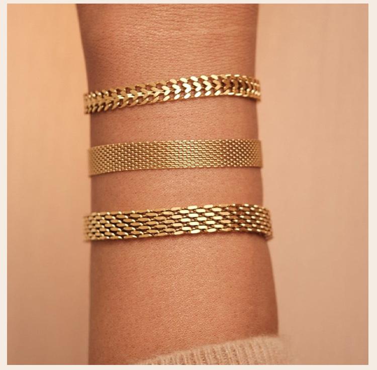 Vintage Mesh Link Bracelet for Women ,Thick Chain Stainless Steel Fashion Wristhand