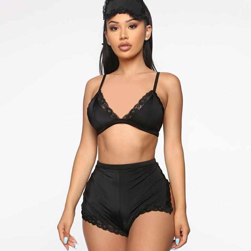 

Летний повседневный сексуальный V-образный вырез кружевной облегающий домашний жилет шорты пижамный комплект