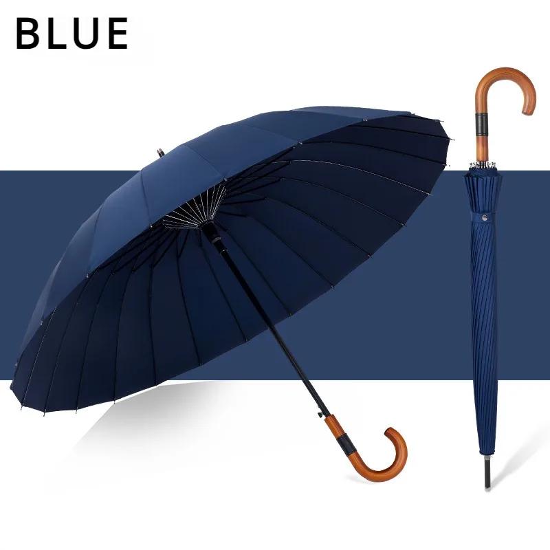 Long Handle Umbrella Large Automatic Umbrellas 24-Bone Solid Wood Handle Sturdy Winds Resistant Rain Gear Rainstorm Umbrellas
