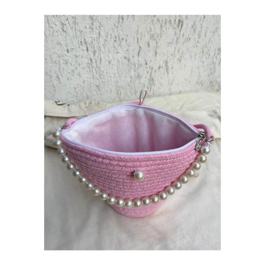 Damen-Schultertasche im Perlendesign in gebrochenem Weiß