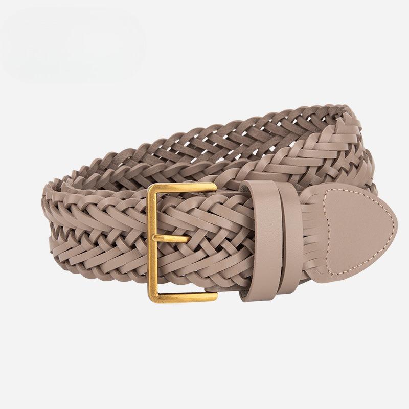 

Французский ретро плетеный вручную ремень из коровьей кожи для женского классического ощущения высокого класса с джинсовой юбкой Изысканный женский ремень 110cm