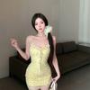 Pure Desire Wind Floral Dress Women's Spring Sweet Spice Girl Yellow Suspender Skirt Temperament Waist Thin Small Fresh Skirt