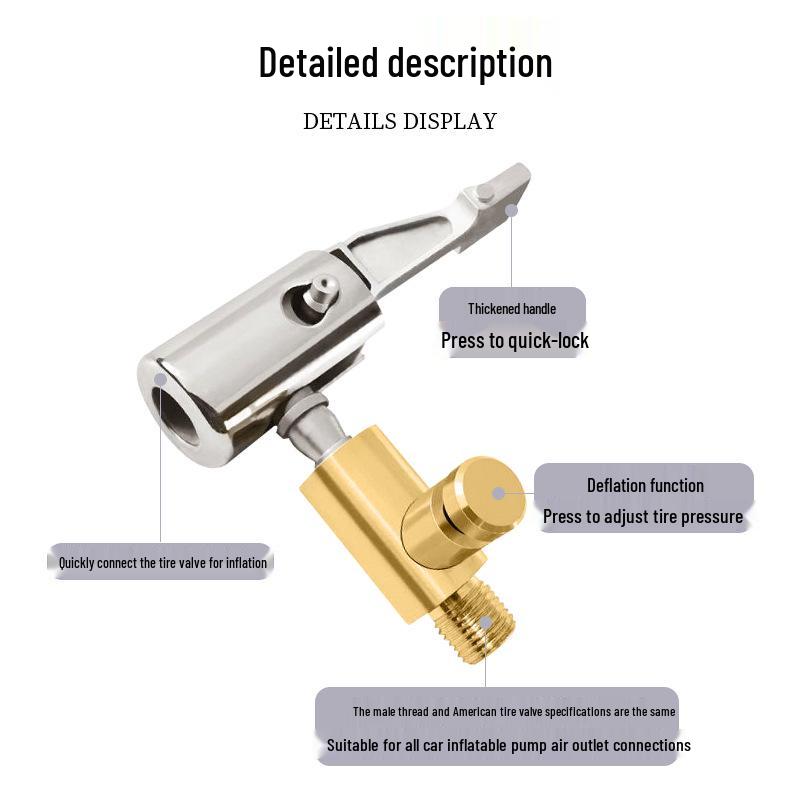 American-Threaded Car Air Pump Nozzle Adapter - Quick-Clip Conversion Head for Air Pump Accessories