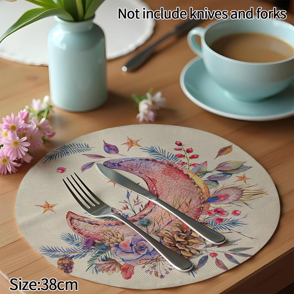 Round Plate Dining Mat Ramadan Festival Party Dinner Tablecloth Decoration Muslim Islamic Eid Al-Fitr Tableware Pad Decor