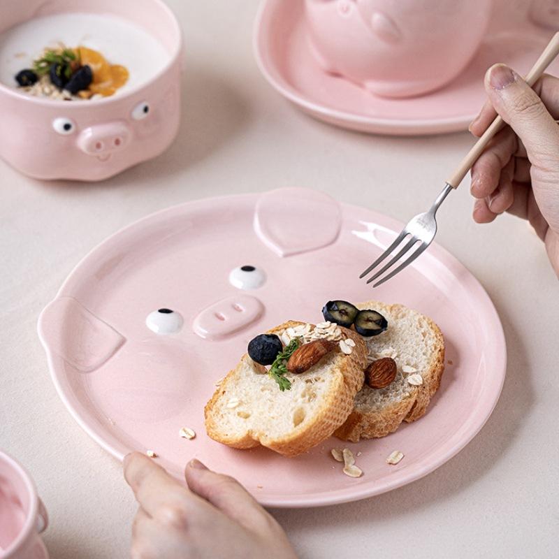 Roztomilé růžové prase keramické nádobí Hrnek miska Nepravidelný talíř Disk pro domácnost Kuchyňské potřeby Hlavní chod Dekorativní nádobí