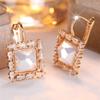 White Zircon Big Square Stone Geometric Hoop Earrings For Women Vintage Gold Color Ear Buckle Wedding Jewelry Versatile Gifts