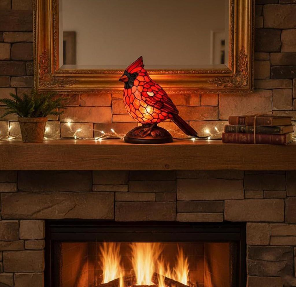 Rode Kardinaal Vogel Hars Tafellamp Ornament