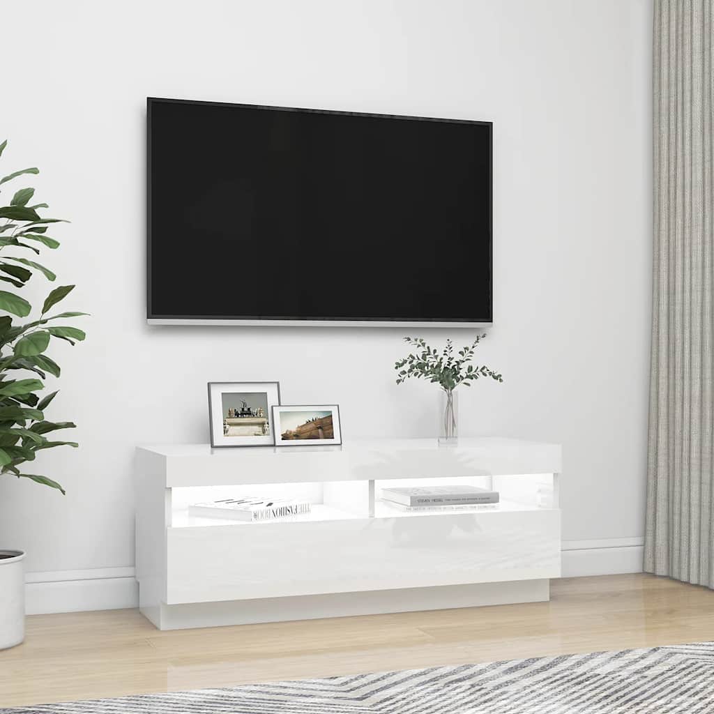 Vidaxl Szafka Tv Z Oświetleniem Led, Biel Z Połyskiem, 100X35X40 Cm