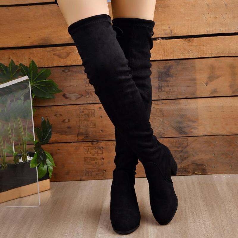 Autumn and winter new large-size knee boots for women, thin elastic boots, high-heeled high boots, thick-heeled boots for women