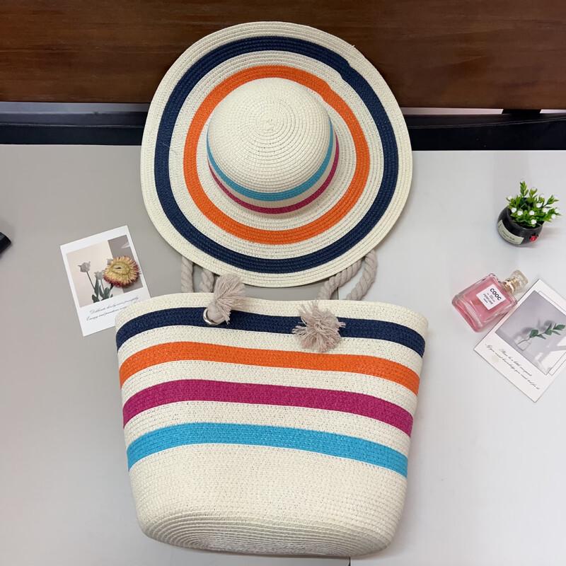MeiWanEr Beach Vacation Striped Straw Bag Set W1-B65