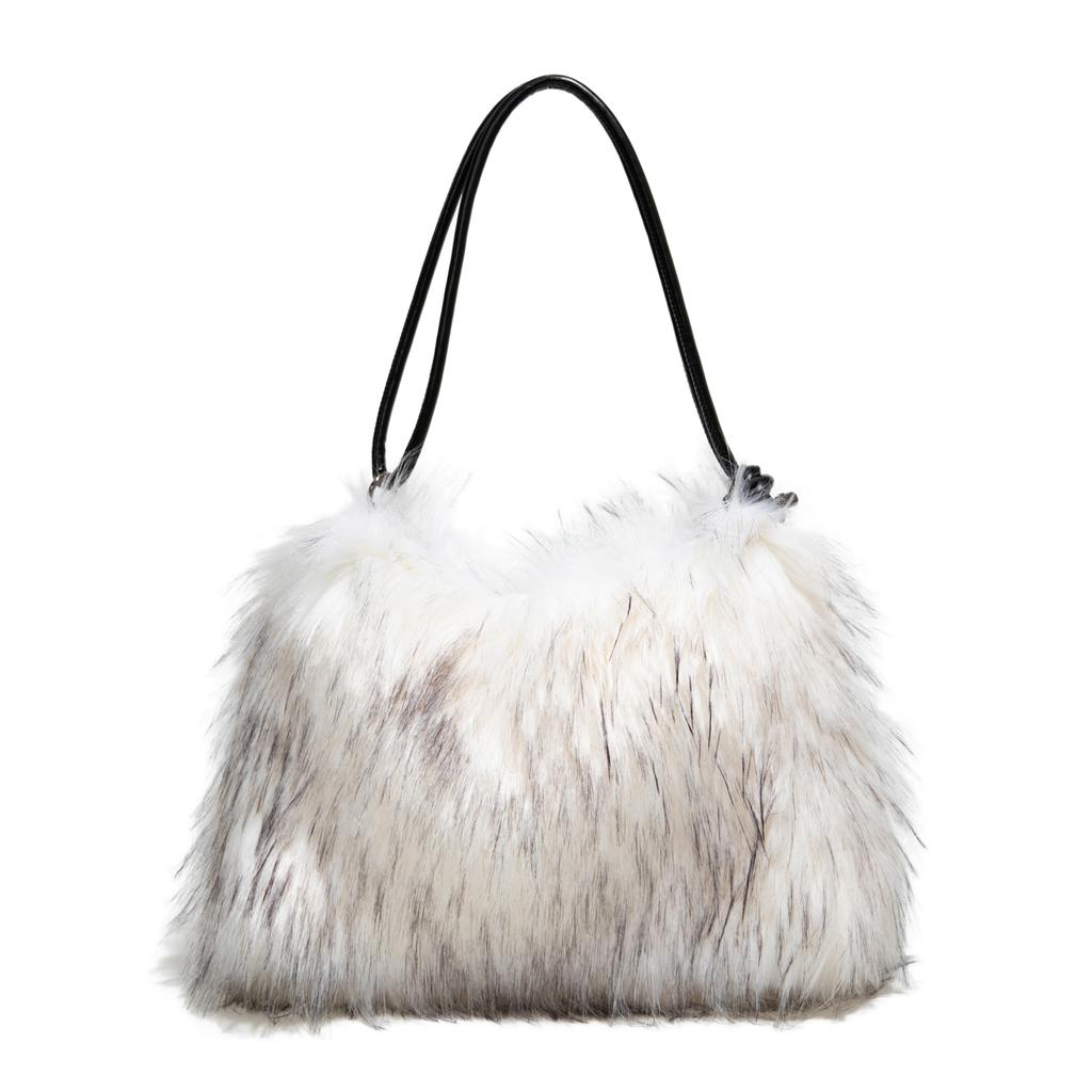 Winter Casual Furry Crossbody Shoulder Bags For Women Solid Color Soft Plush Ladies Clutch Purse Handbags Lightweight Female Hobos Bag