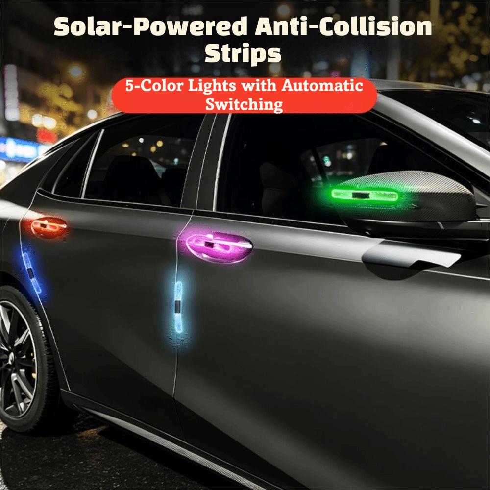 1pc Solar Powered Car Anti-collision Warning Light Door Handle Protector Car Decorations