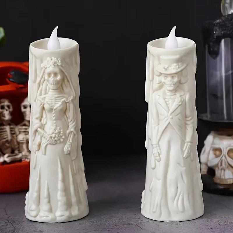 Halloween Skeleton Lamp LED Luminous Candle Horror Decoration Prop Ghost Groom Bride Couple Lamp Ornament Halloween Decor