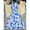 Fashion Wind New Arrival Print Sleeveless Halter Dress Printed Sleeveless Lace up Dress