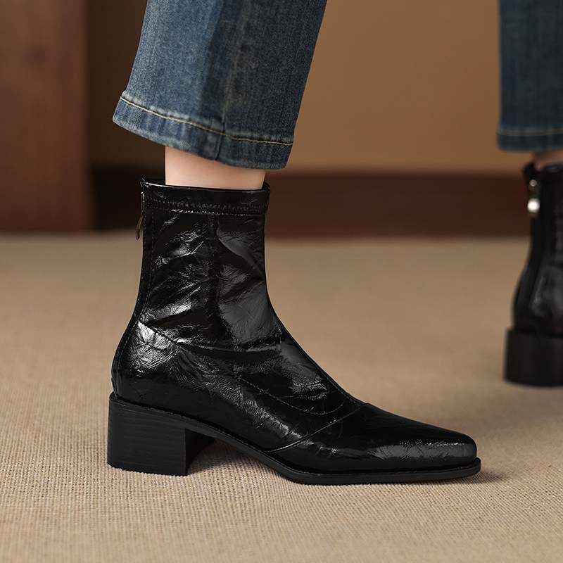 Krazing Po Microfiber Winter Pointed Toe Size 33 Western Boots Size 43 Concise Style Beauty Lady Med Heels Ankle Boots