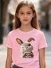Girls Cute Winking Rabbit Heart Hands Graphic T Shirt Cartoon Bunny Making Heart Gesture Print Short Sleeve Kids Casual Summer T
