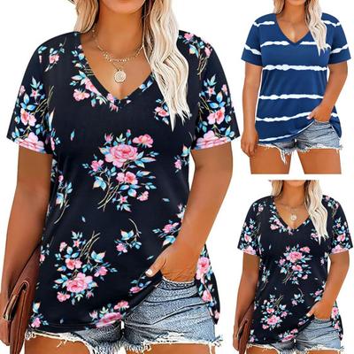Damen Kurzarm Top Casual V-Ausschnitt Shirt Loose Fit Sommerbluse Basic Pullover für Arbeit Party Urlaub Büro Zuhause