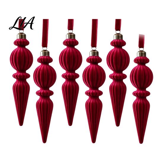 Retro Icicle Hanging Decorations 6Pcs Christmas Flocked Pendant with Lanyard, Creative Tree Hanging, French Vintage Style Baubles Shape Ornaments for