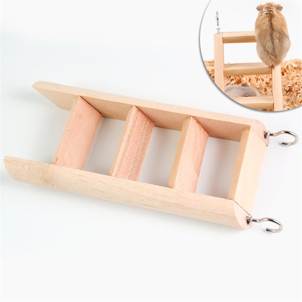 Wood Climbing Ladder with Metal Hooks Wooden Bridge Easy Connection To Wire Cage
