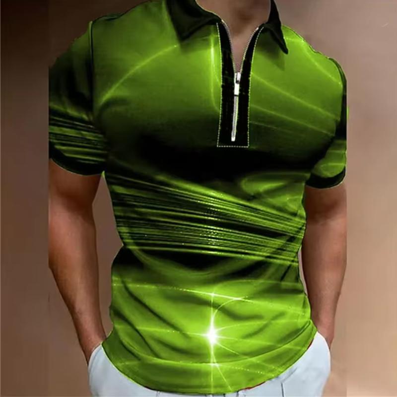 

Summer New Men s Zipper Polo Pattern Personality Short Sleeve Men s Fashion Pullover T-shirt Fashion Comfortable 5XL зелений