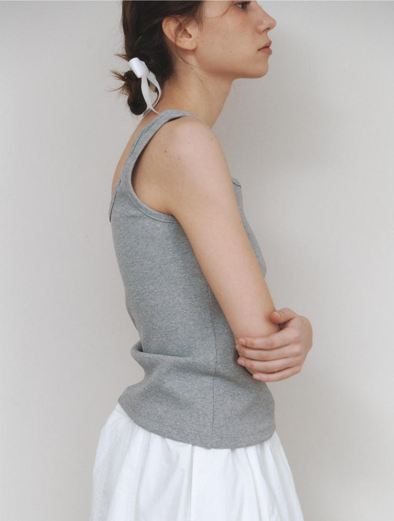 CLUNY Cotton Ribbed Square Neck Sleeveless Top - Gray