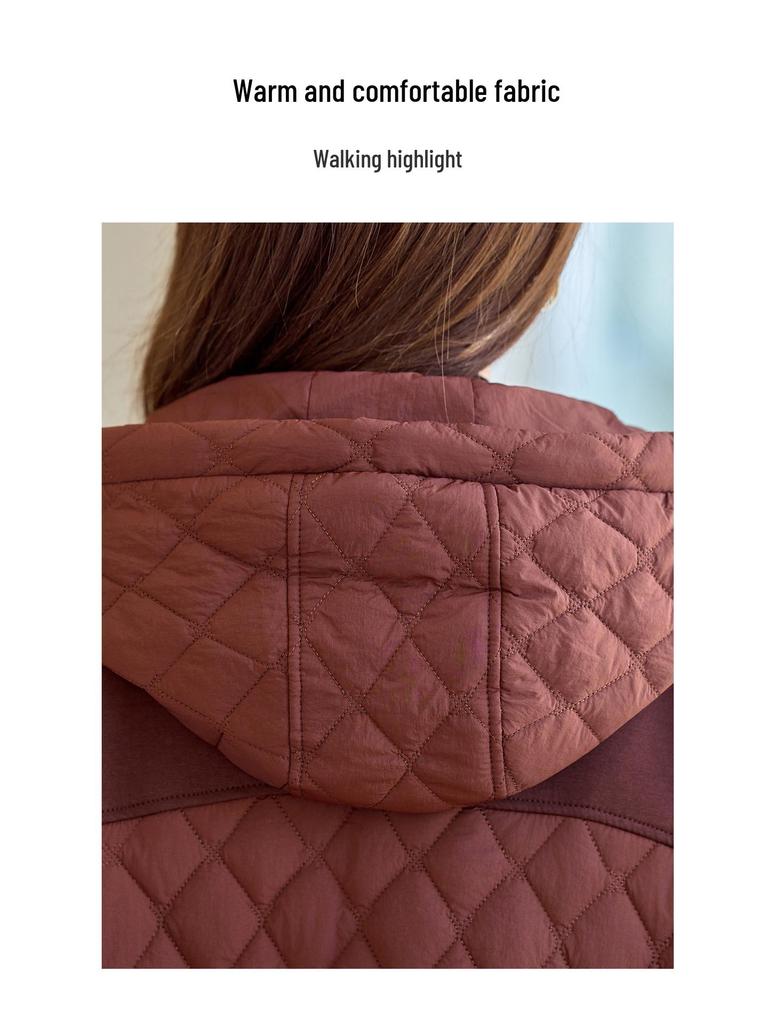 Damen 2024 Winter Casual Kapuzen-Patchwork Baumwolljacke - Locker, Übergröße, Dick & Warm Baumwollgepolsterter Mantel