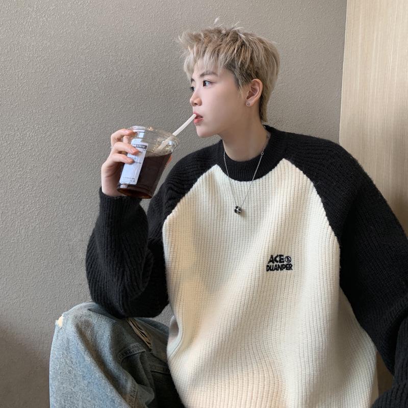 Men's Winter European Retro Chunky Knit Raglan Sweater – Japanese College Style, Oversized.
