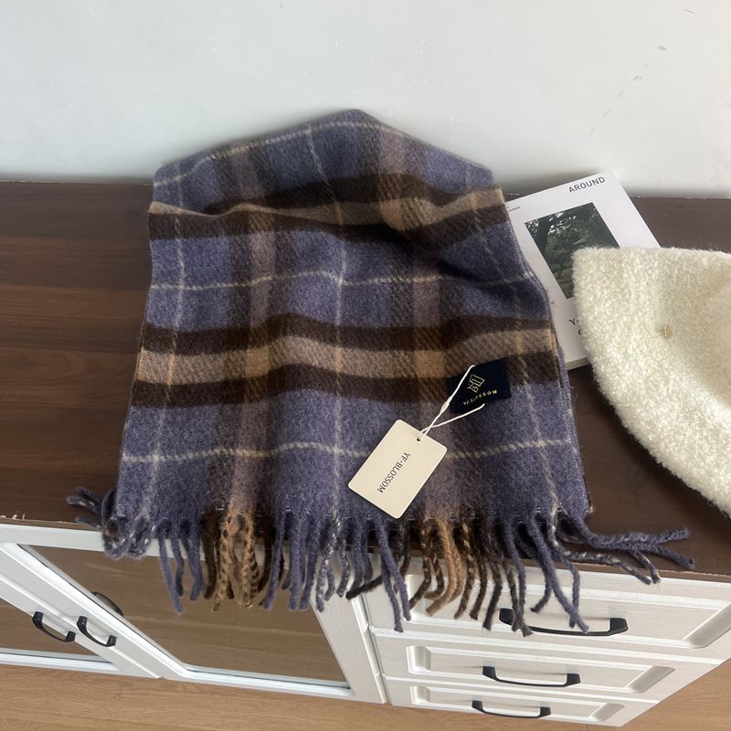 Temperament plaid containing wool scarf female winter student Christmas gift warm scarf couple