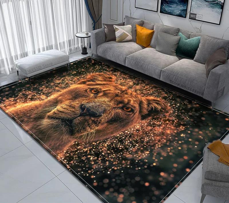 3D Animal Lion Printed Carpet Creative Door Floor Mat Soft Doormat Non-slip Floor Mat Living Room Rug Home Decoration Washable