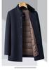 Men's Double-Faced Wool Coat with Detachable Down Lining, Wool Blend, Stand and Fur Collars, for Middle-Aged and Elderly.